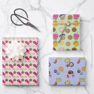 Donuts, donuts, taarten, taarten, cupcakes inpakpapier vel