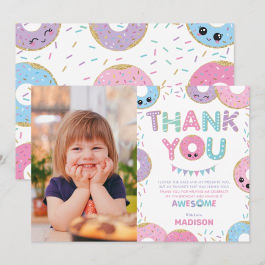 Donuts Doughnuts Sprinkles Birthday Party Foto Bedankkaart (Voorkant / Achterkant)