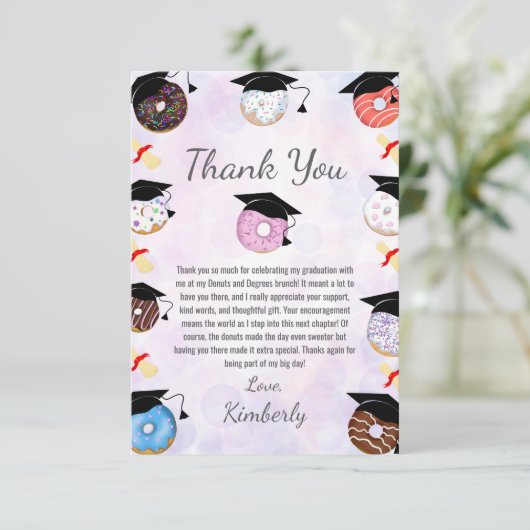 Donuts en Degrees Afstuderen Brunch Bedankkaart (Staand voorkant)
