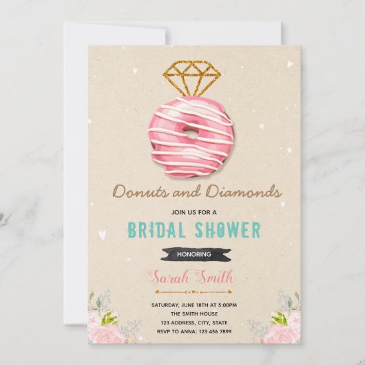 Donuts en diamanten bruidsuitnodiging kaart (Voorkant)