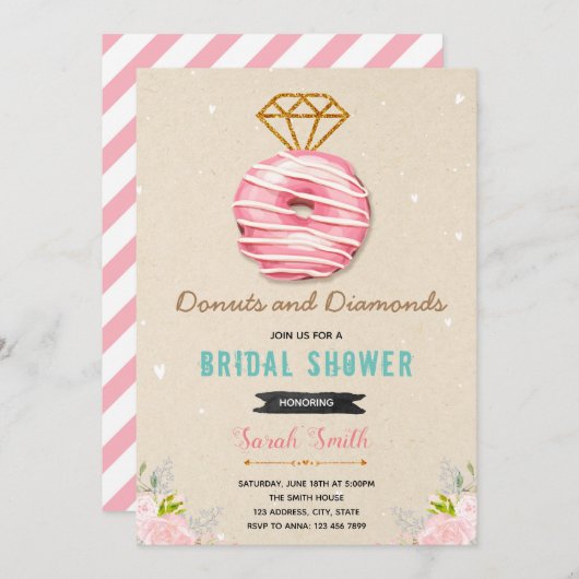 Donuts en diamanten bruiloft uitnodiging (Voorkant / Achterkant)