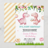 Donuts en Dinosauriërs meisje uitnodiging (Voorkant / Achterkant)