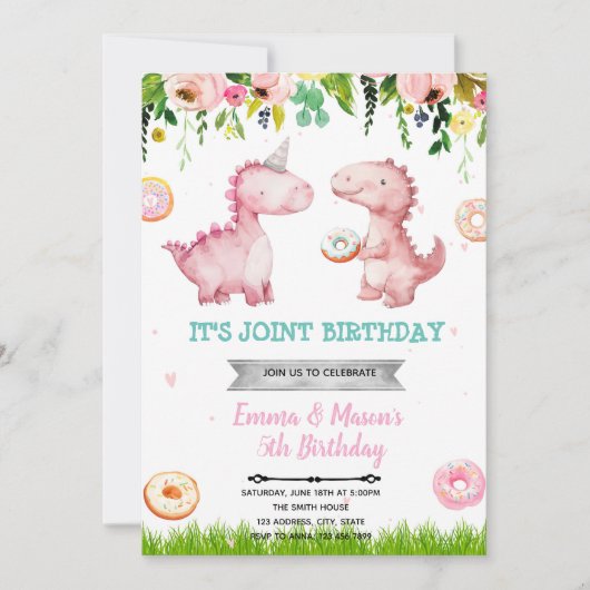 Donuts en dinosaurus meisjes uitnodiging (Voorkant)