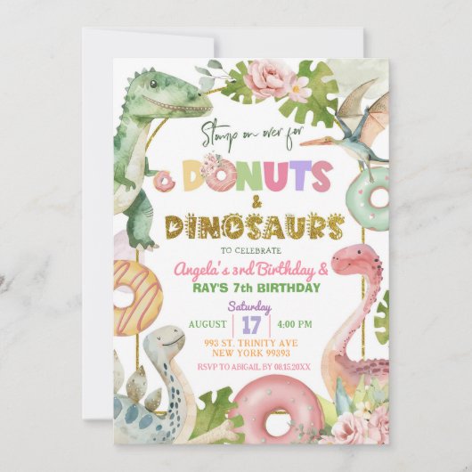 Donuts en dinosaurussen gezamenlijke broer of zus  kaart (Voorkant)