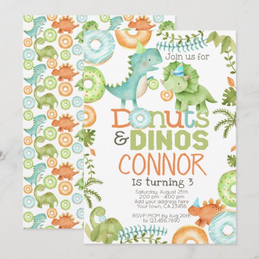 Donuts en dinosaurussen kaart (Voorkant / Achterkant)