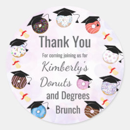 Donuts en diploma's Afstudeerbrunch Bedankt Ronde Sticker