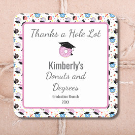 Donuts en diploma's Afstudeerbrunch Bedankt Vierkante Sticker