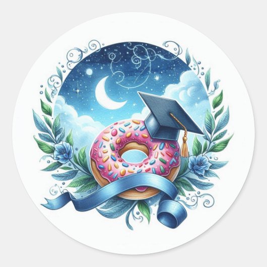 Donuts en Diploma's Afstuderen Ronde Sticker (Voorkant)