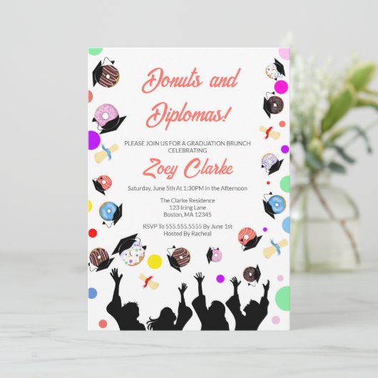 Donuts en diploma's met afgestudeerden kaart (Staand voorkant)