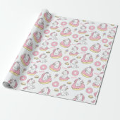 Donuts en eenhoorns grillig patroon cadeaupapier (Uitgerold)
