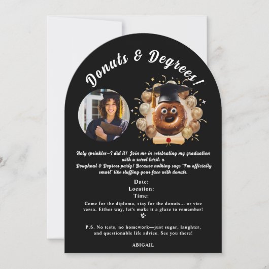 Donuts en graden foto afstuderen partij kaart (Voorkant)