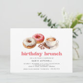 Donuts en Koffie | Cute Roze Verjaardags Brunch Kaart (Staand voorkant)