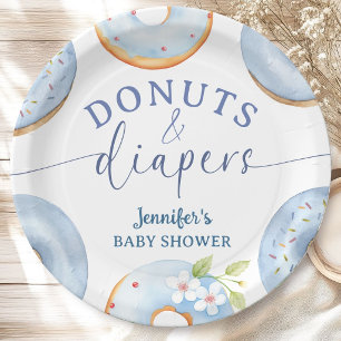 Donuts En Luiers Baby Shower Jongen Blauwe Brunch Papieren Bordje