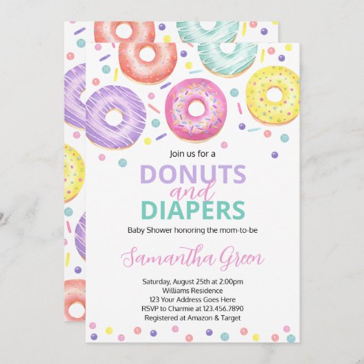 Donuts en Luiers Baby Shower Kaart (Voorkant / Achterkant)
