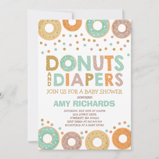 Donuts en luiers Baby shower uitnodiging (Voorkant)