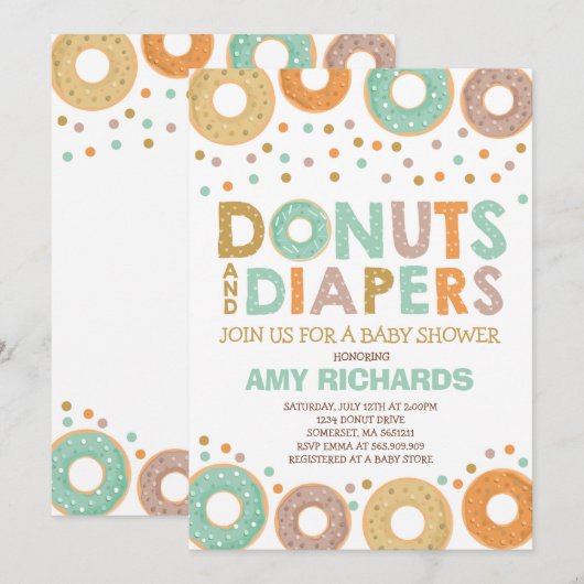 Donuts en luiers Baby shower uitnodiging (Voorkant / Achterkant)
