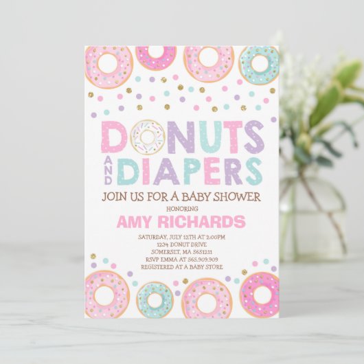 Donuts en luiers Baby shower uitnodiging (Staand voorkant)