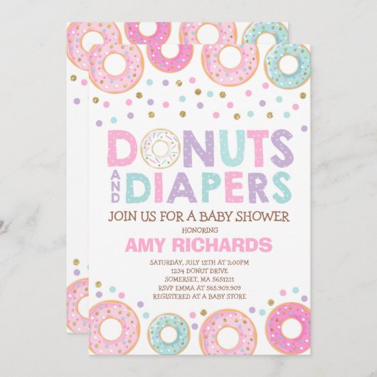 Donuts en luiers Baby shower uitnodiging (Voorkant / Achterkant)
