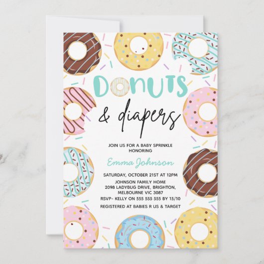 Donuts en Luiers Baby Sprinkle Baby shower Kaart (Voorkant)