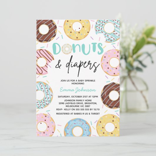 Donuts en Luiers Baby Sprinkle Baby shower Kaart (Staand voorkant)