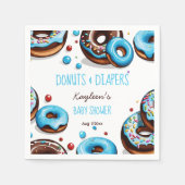 Donuts en luiers blauw baby shower bedrukt servet (Voorkant)