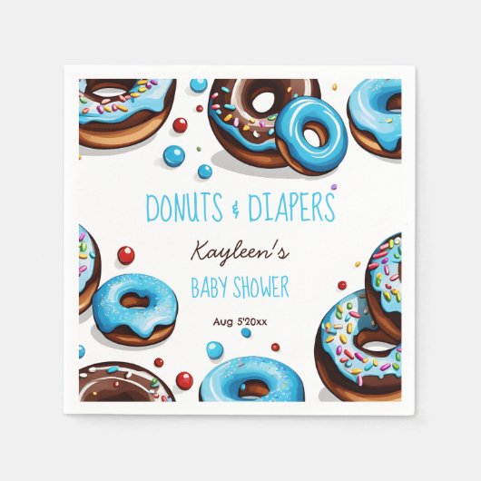 Donuts en luiers blauw baby shower bedrukt servet (Voorkant)