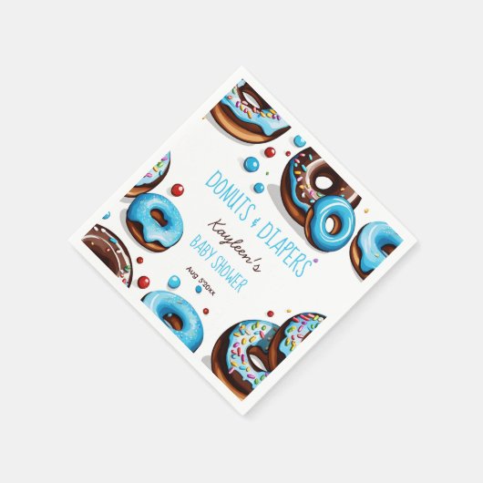Donuts en luiers blauw baby shower bedrukt servet (Hoek)