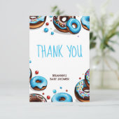 Donuts en luiers blauw bruin baby shower bedankkaart (Staand voorkant)