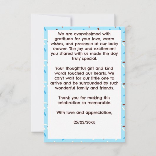 Donuts en luiers blauw bruin baby shower bedankkaart (Achterkant)