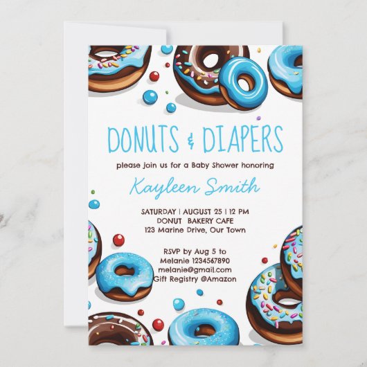 Donuts en luiers blauw bruin baby shower kaart (Voorkant)