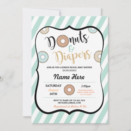 Donuts en luiers Mint Baby shower Uitnodigen Kaart (Voorkant)