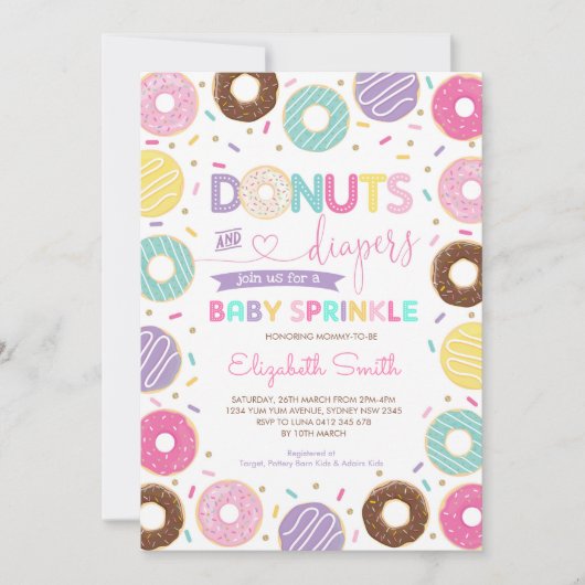 Donuts en luiers | Rainbow Doughnuts Baby Sprinkle Kaart (Voorkant)