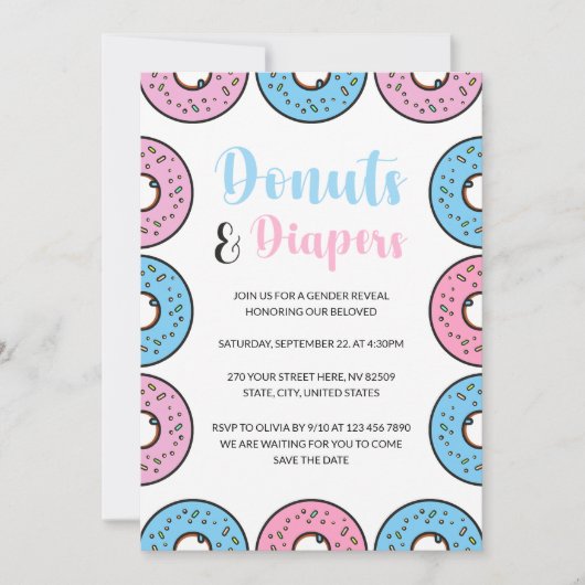 Donuts en luiers Sprinkle thema Geslacht onthullen Kaart (Voorkant)