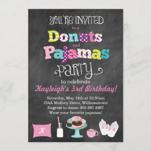 Donuts en pyjamas Chalkboard Style Invitation Kaart