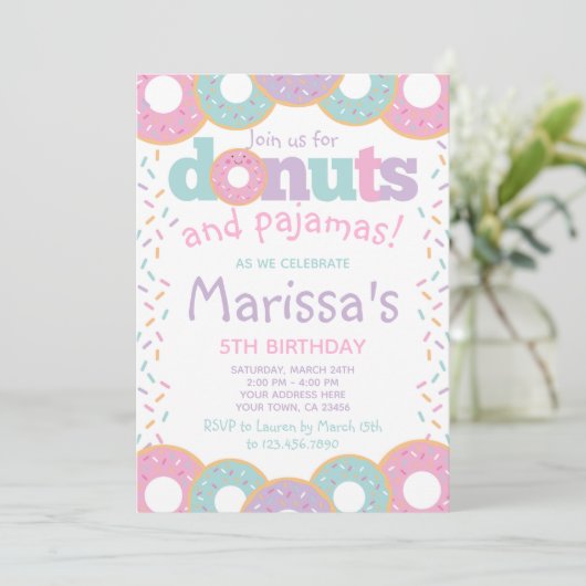 Donuts en pyjama's kaart (Staand voorkant)