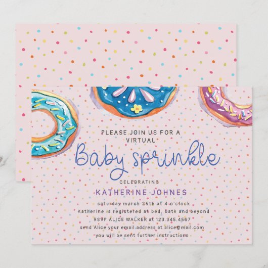 Donuts en Sprinkles virtuele baby shower nodigen (Voorkant / Achterkant)