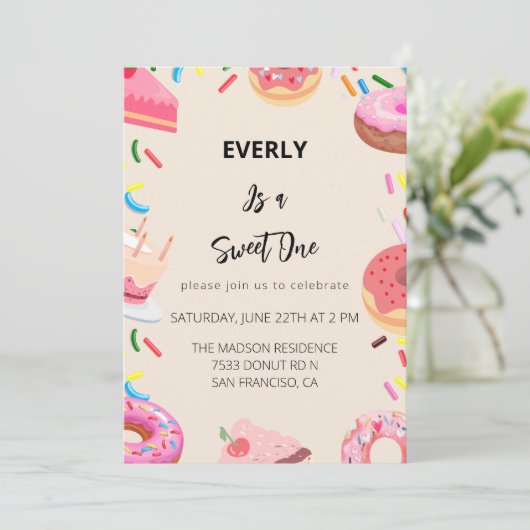 Donuts First Birthday Party Kaart (Staand voorkant)