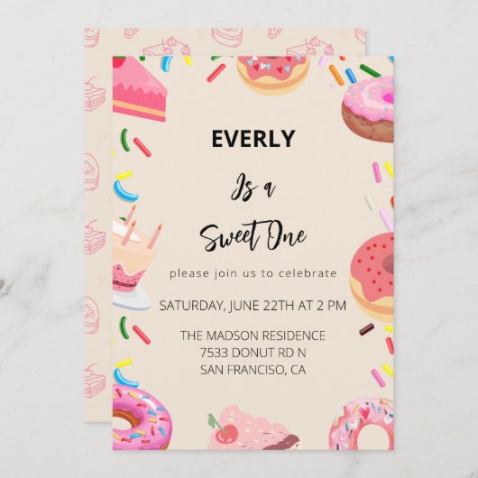 Donuts First Birthday Party Kaart (Voorkant / Achterkant)