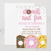 Donuts girl-uitnodiging, donut & sproinkles kaart (Voorkant / Achterkant)