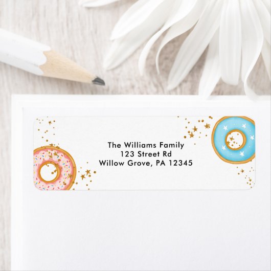 Donuts Gold Sprinkles Roze adreslabel Etiket (Insitu)