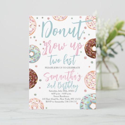 Donuts Grow Up Twee Snelle Waterverf Meisje Verjaa Kaart (Staand voorkant)