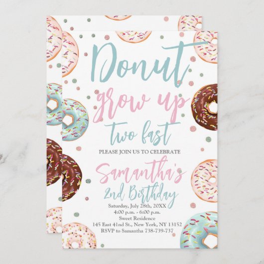 Donuts Grow Up Twee Snelle Waterverf Meisje Verjaa Kaart (Voorkant / Achterkant)