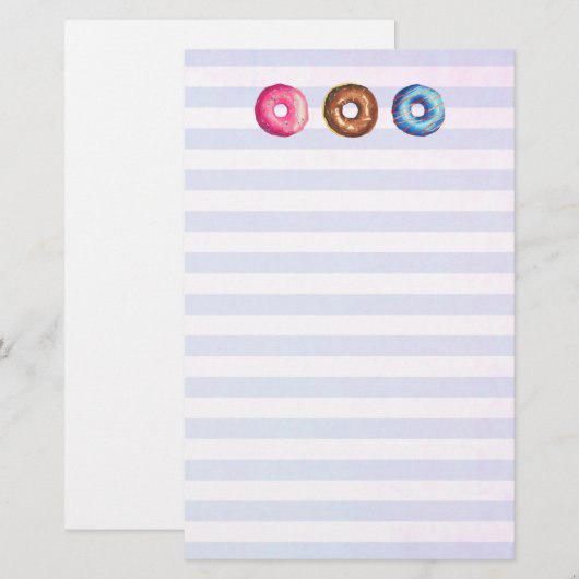 Donuts in roze chocolade en blauw briefpapier (Voorkant / Achterkant)