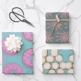DONUTS KANEEL WERVELINGEN en SKETCHY BLOEMEN Inpakpapier Vel