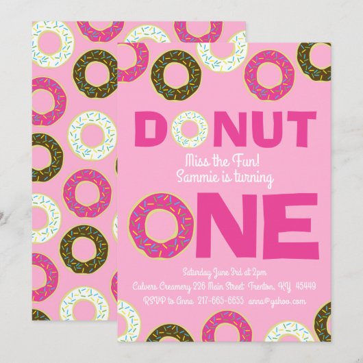 Donuts Kleurrijke 1e Verjaardag Uitnodigingen (Voorkant / Achterkant)