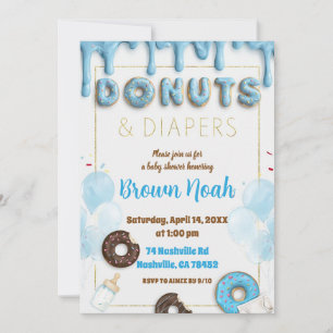 Donuts & Luier Baby Shower Uitnodiging   Blauwe Do