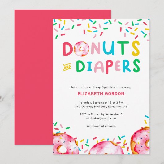 Donuts & Luier Baby Sprinkle Kleurrijk Leuke I Kaart (Voorkant / Achterkant)