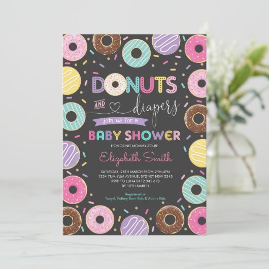 Donuts & Luiers Doughnuts Baby shower schoolbord Kaart (Staand voorkant)