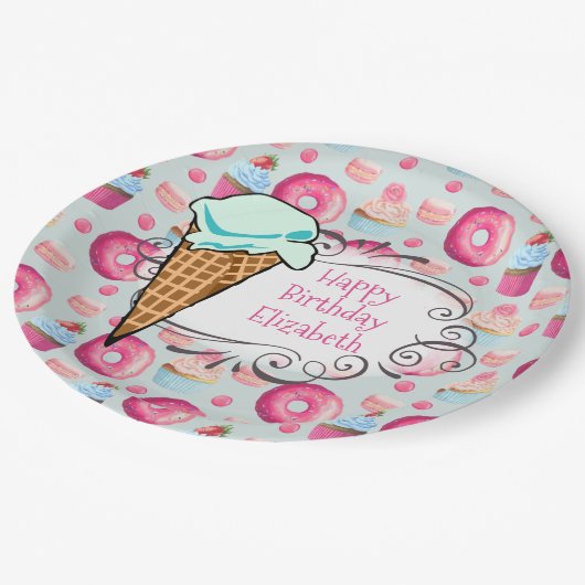 Donuts Macarons Cupcake Ice Cream Aangepaste Verja Papieren Bordje (Gekanteld)