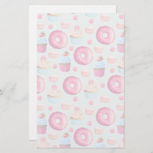 Donuts macarons en cupcake patroon briefpapier (Voorkant / Achterkant)